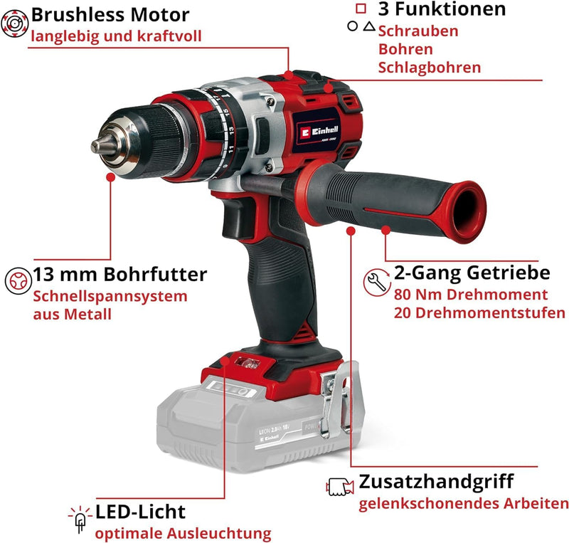 Einhell Professional Akku-Schlagbohrschrauber TP-CD 18/80 Li-i BL - Solo Power X-Change (18 V, Brush