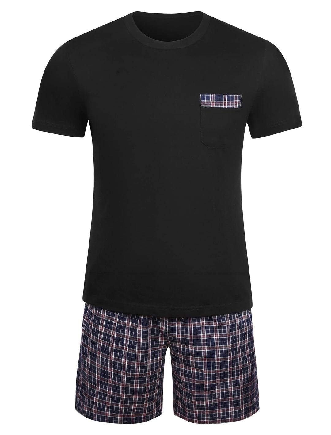 Schlafanzug Herren Kurz Pyjama 100% Baumwolle Kurzarm Nachtwäsche Nightwear Set mit Rundhals Design