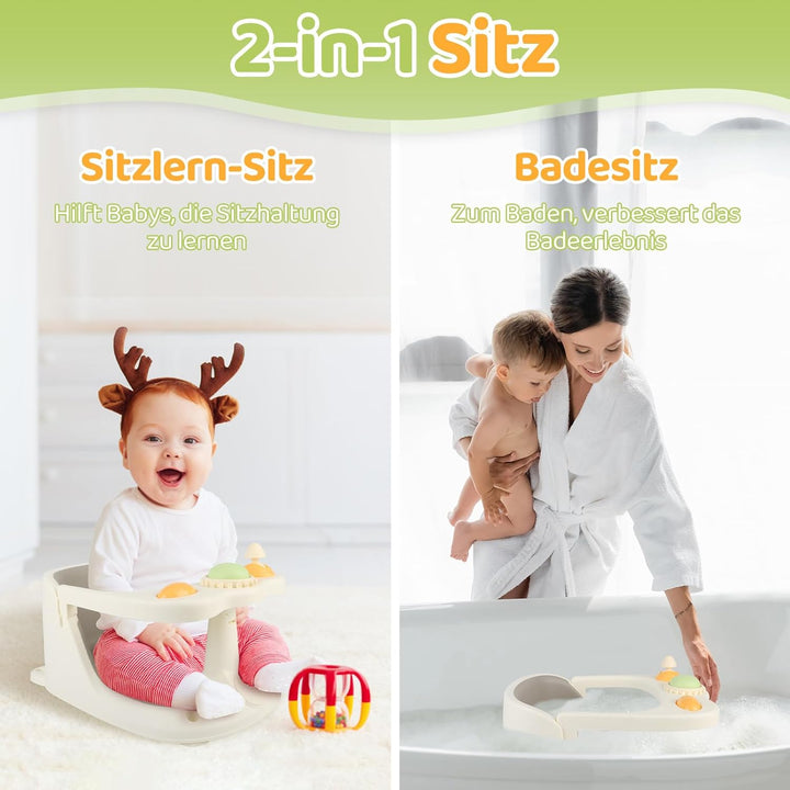 Baby Badesitz ab 6 Monate, Badewannensitz mit 4-starken Saugnäpfen, Rutschfester Badesitz Baby mit S