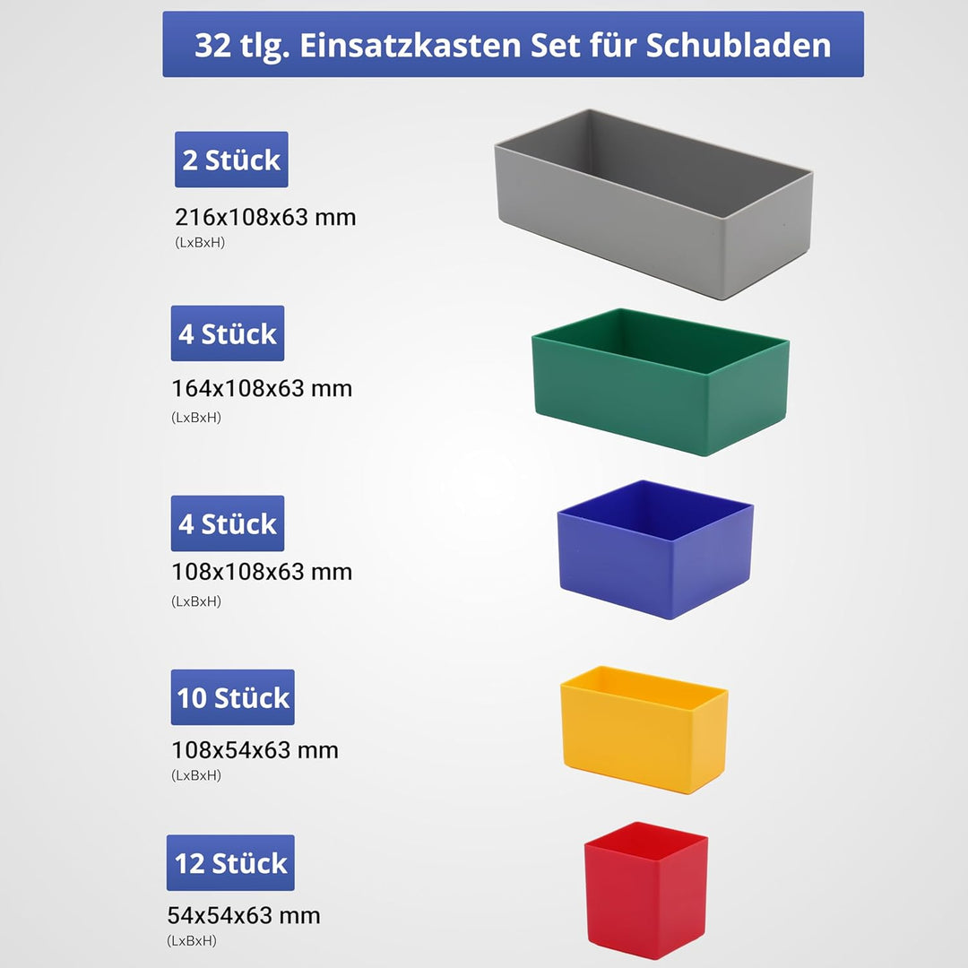 Schubladen Einsatzkasten Mix Set, verschiedene Grössen & Farben, Schubladeneinsätze, Kleinteilesorti
