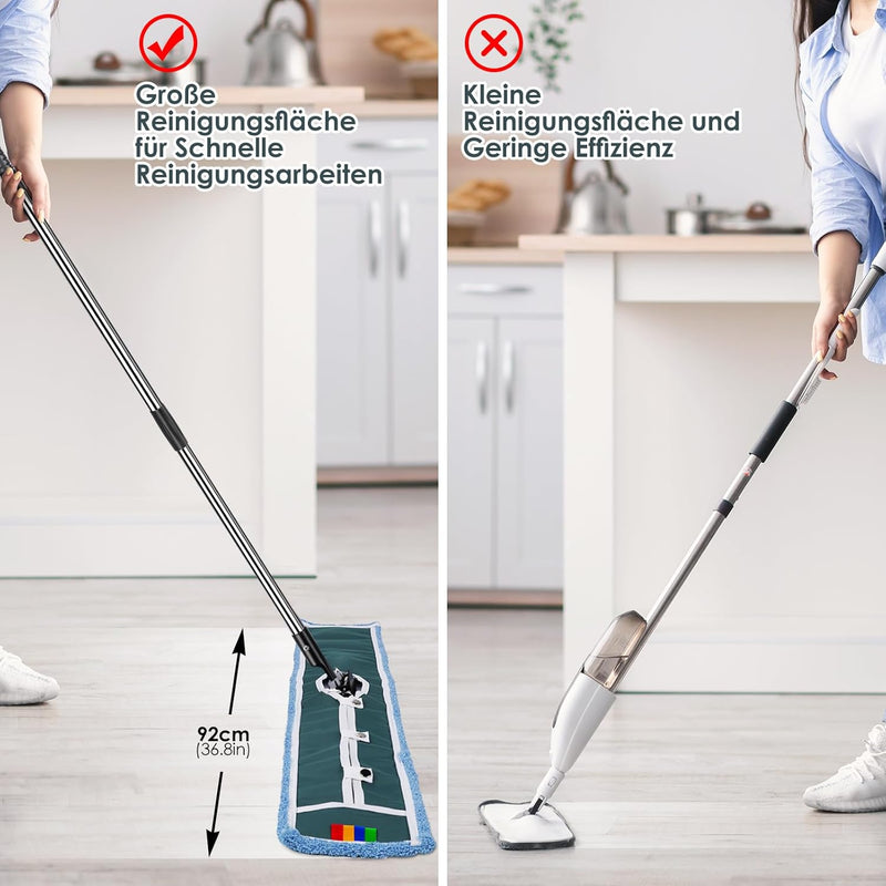 Myiosus Flach Wischmopp, 105cm Breit Gross Flachmopp, Baumwolle & Mikrofaser Mopp mit Edelstahlgriff