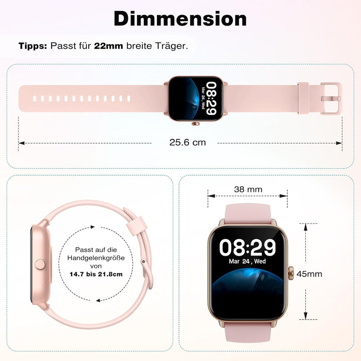 Smartwatch Damen mit Telefonfunktion, Alexa eingebaute, 1.8'' Fitnessuhr Damen mit Herzfrequenz, SpO