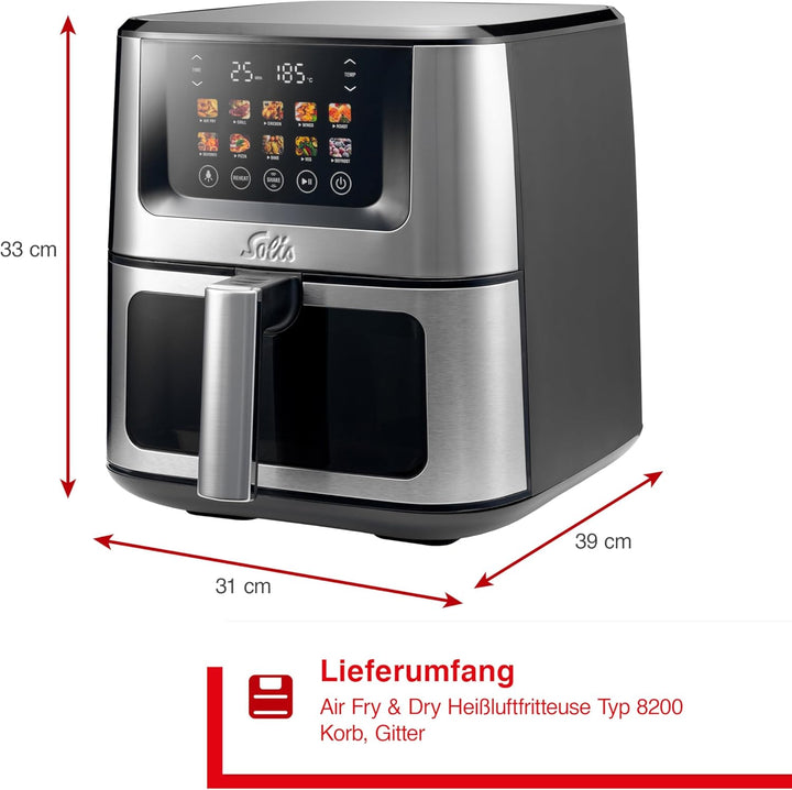 Solis Air Fry & Dry XL Heissluftfritteuse – Gesunder Genuss mit 80% weniger Fett, 7,5 L XXL-Volumen,