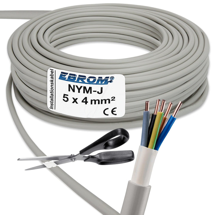 EBROM 10 Meter NYM-J 5x4 mm² - NYM-J 5x4 mm2 - Mantelleitung - Installationsleitung - Feuchtraumkabe