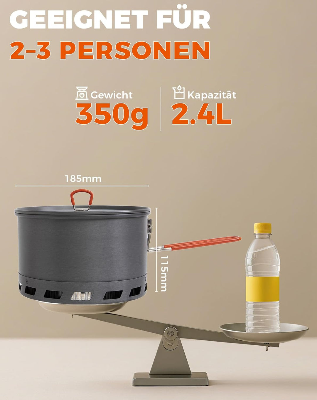 Bulin Camping Wasserkessel 2.2L Grösser Kaffeekanne Wasserkocher 2-3 Personen Kochen Leicht Faltbar