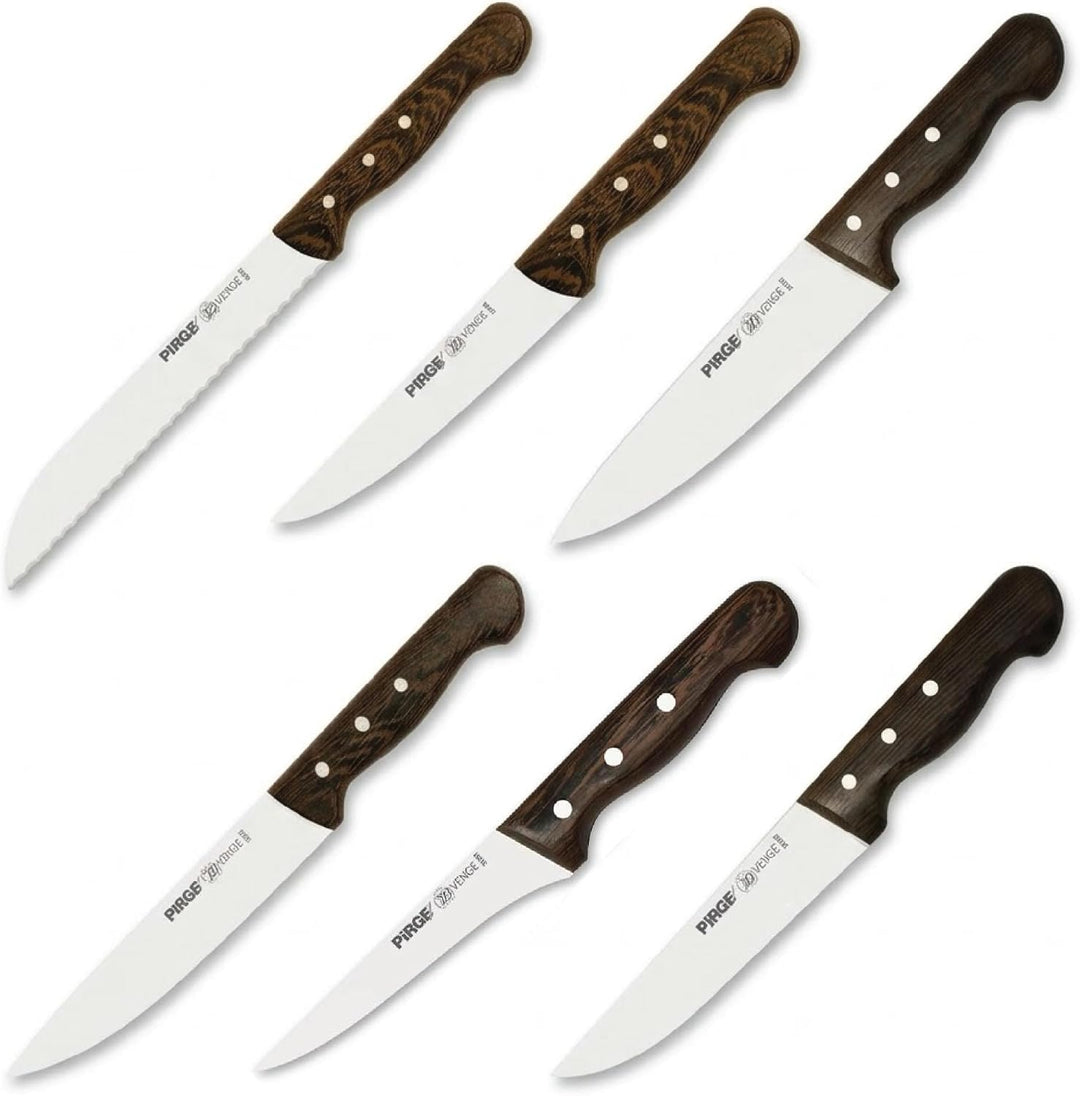 Pirge Sultan Küchenmesser Set mit Block 7 TLG Edelstahl - Vengeholz Messerset mit Hainbuchenholz Mes