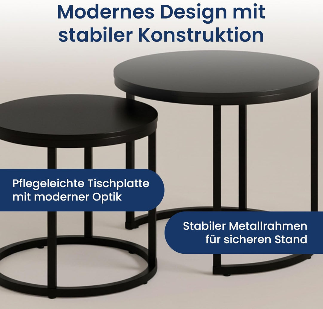 Home Collective Couchtisch 2er Set rund aus Holz, Wohnzimmertisch Modern, Beistelltisch Set 2 in 1 m