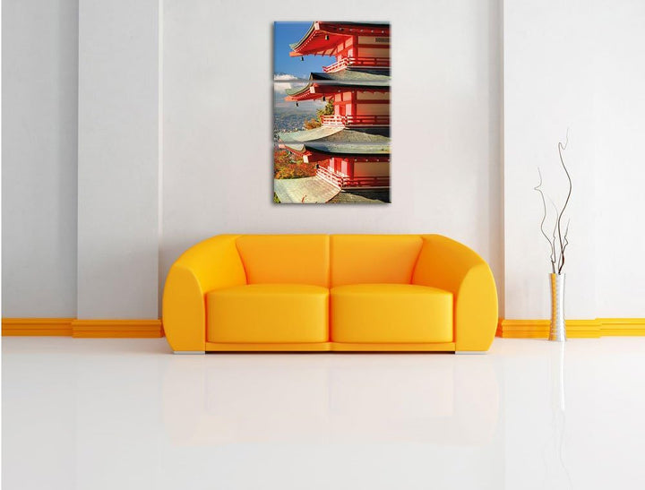 Pixxprint Tempel am Fudschijama Japan 3-Teiler Leinwandbild 120x80 Bild auf Leinwand