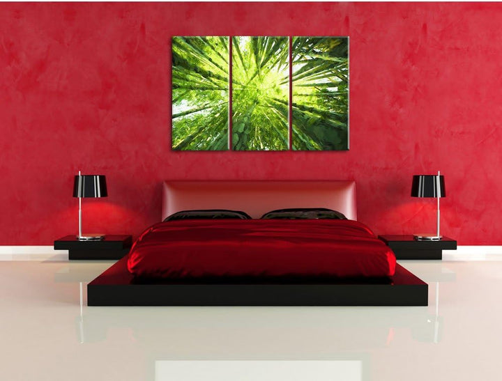 Pixxprint Grüner Bambus Kunst / 3-Teilig/Gesamtmass 120cm Leinwandbild bespannt auf Holzrahmen/Wandb