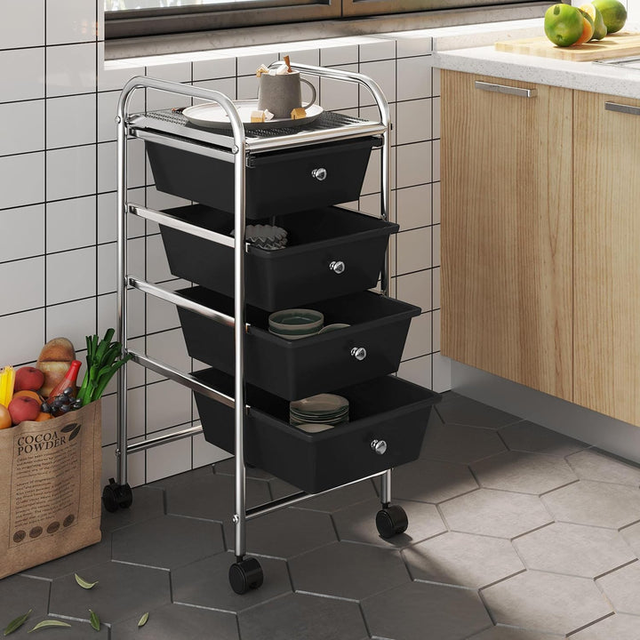 Yaheetech Küchewagen Rollwagen inkl. 4 Schubladen Allzweckwagen Küchen Organizer Servierwagen Trolle