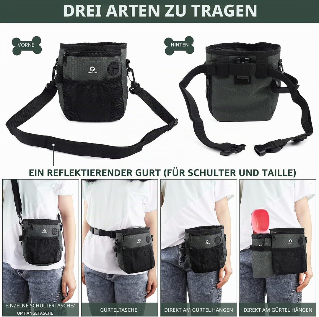 SkyeFang Futterbeutel Hund,2 in 1 Leckerlibeutel für Hunde,mit Wasserflasche Tasche,Abnehmbare Futte