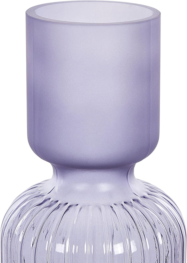 Hohe Deko Blumenvase Glas violett 31 cm mit Rillen schmalem Hals Modern Tragana