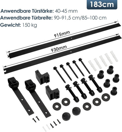 Jopassy 183cm (6FT) Schiebetürbeschlag, Schiebetürsystem Set, Schiebetüren Tragfähigkeit 150kg, Schi