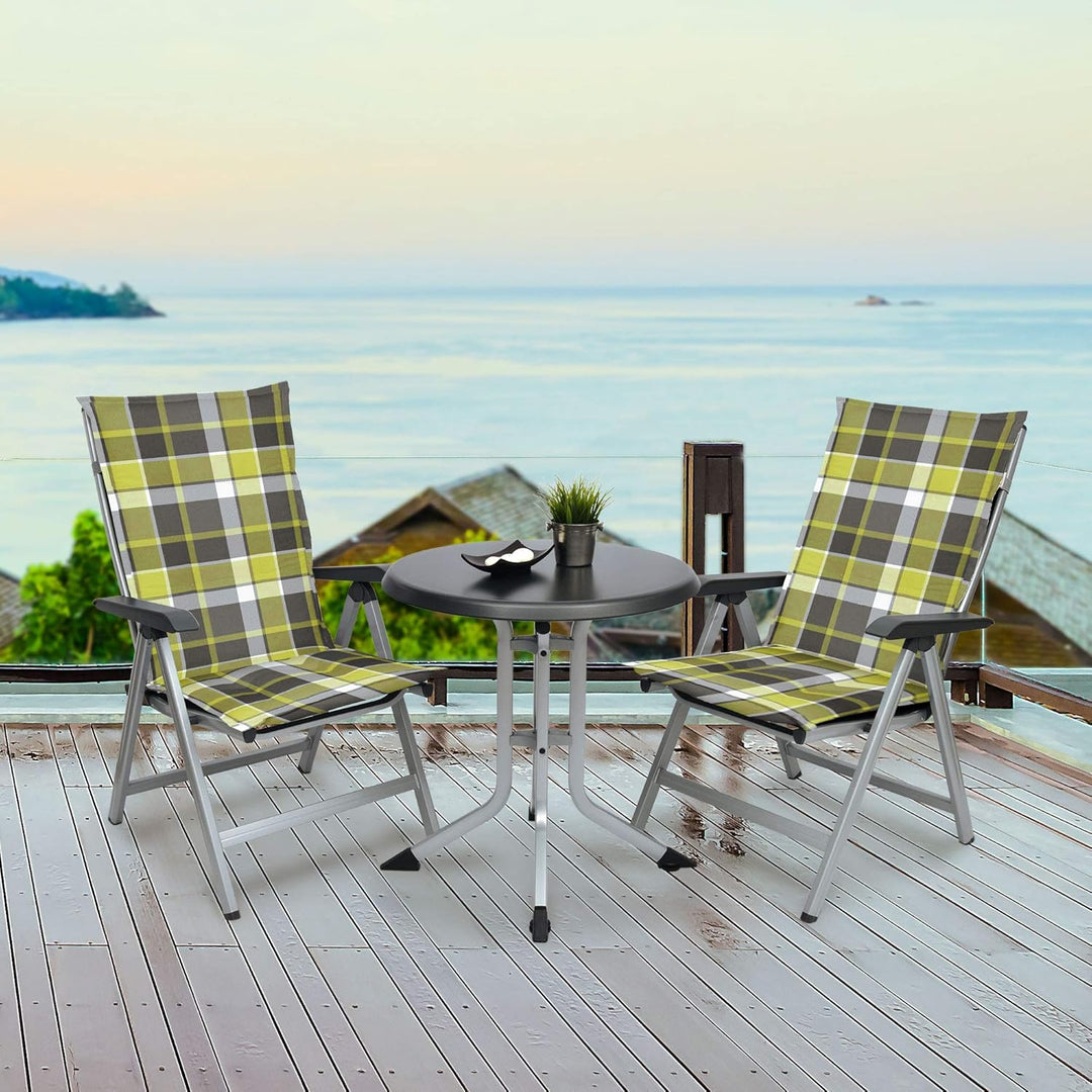 Beautissu 2er Set Hochlehner Auflagen für Gartenstühle Polster kariert | 120x50cm Grün 6cm dicke Pol