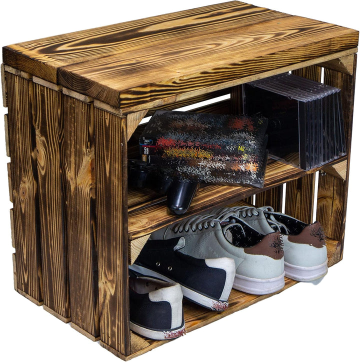 Kistenkolli Altes Land 2er Set Obstkiste aus Holz &amp; Holzplanken Schuhschrank Hocker Sitzbank Weinabl