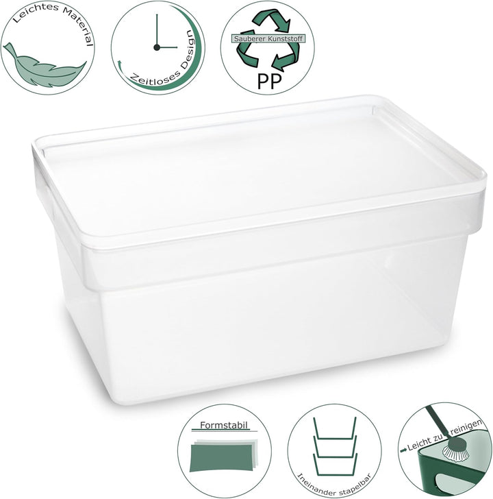 6x Ordnungsbox mit Deckel - stapelbar - milchig-transparent - DINA4-Format 36,5x26x18 cm - 11 Liter