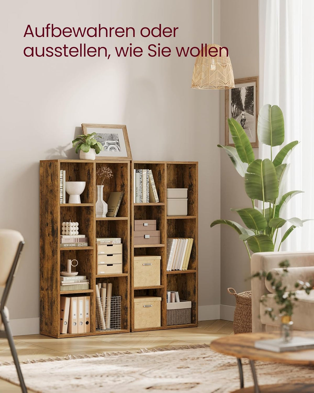 VASAGLE Bücherschrank, Bücherregal, mit 7 Fächern, Büroregal, Würfelregal, Standregal, für Wohnzimme