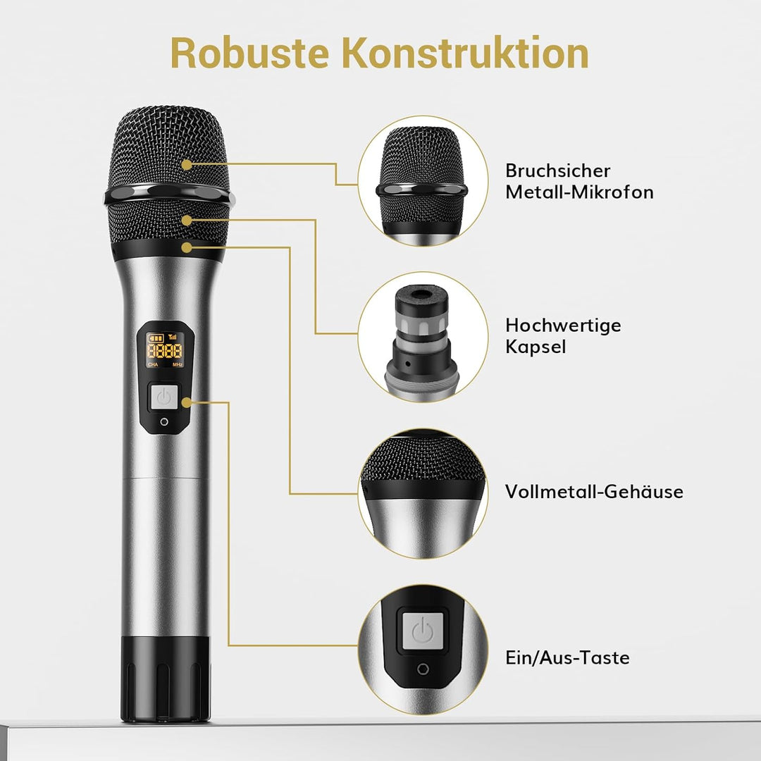 TONOR Wireless Funkmikrofon UHF Professionelles dynamisches drahtloses Dual Mikrofon, Handmikrofonsy