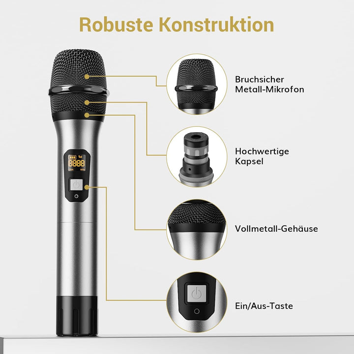 TONOR Wireless Funkmikrofon UHF Professionelles dynamisches drahtloses Dual Mikrofon, Handmikrofonsy