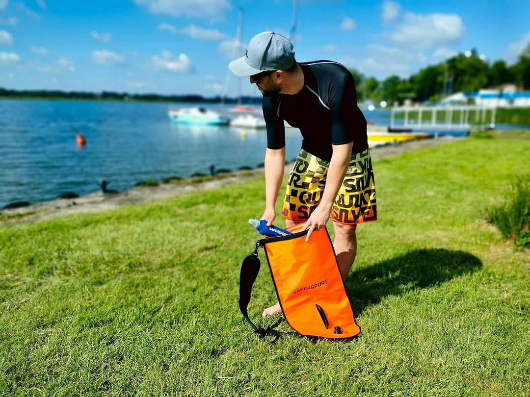 SAFE4SPORT RunSwimmer - Aufblasbare Sicherheitsboje zum Schwimmen und 3in1 Rucksack - Grosse Boje mi