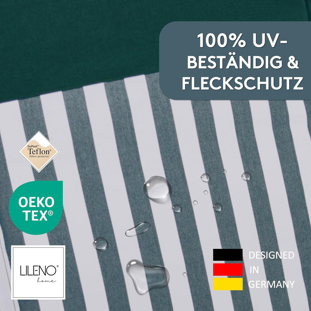 LILENO HOME Gartenstuhl Auflagen als [2er Set - Hochlehner] in Streifen Dunkelgrün - Uni Dunkelgrün