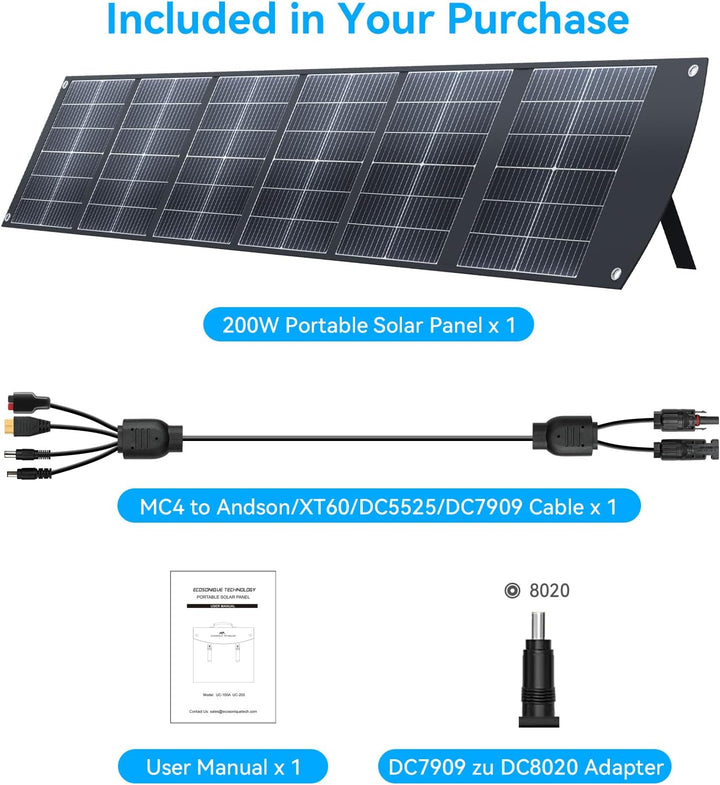 Ecosonique 200W Tragbares SolarPanel, Faltbar Solarmodul mit Kickstand, USB-C PD3.0 & USB-A QC3.0, M