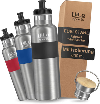 HiLo sports isolierte Trinkflasche Fahrrad Edelstahl 600ml - [Hält 12h warm & 24h kalt] Thermo Radfl