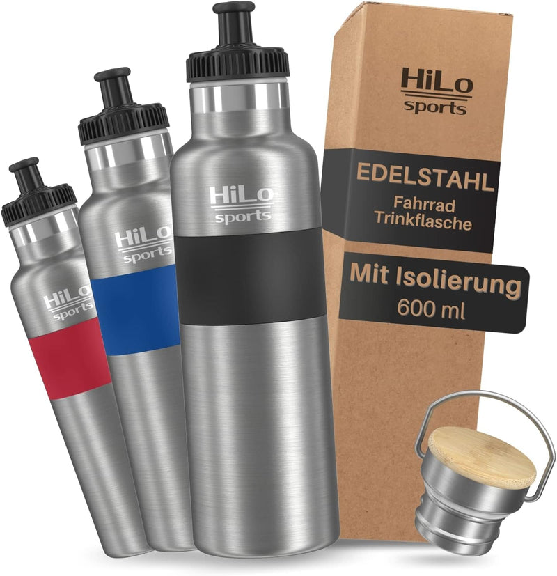 HiLo sports isolierte Trinkflasche Fahrrad Edelstahl 600ml - [Hält 12h warm & 24h kalt] Thermo Radfl