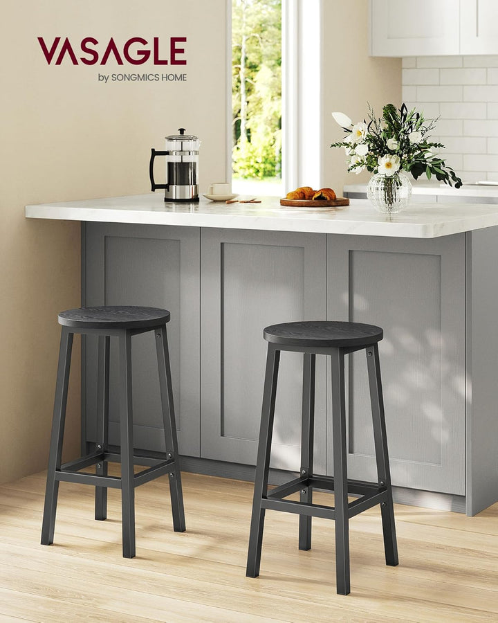 VASAGLE Barhocker, 2er Set, Barstühle, Küchenstühle mit Metallgestell, einfache Montage, mit Fussstü