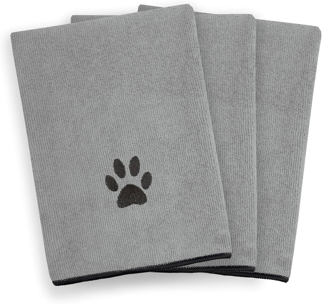 Ritz Besticktes Mikrofaser-Handtuch für Haustiere, klein, Pfoten-Spa, Grau, 3 Stück Small (Pack of 3