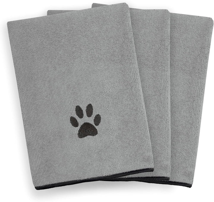 Ritz Besticktes Mikrofaser-Handtuch für Haustiere, klein, Pfoten-Spa, Grau, 3 Stück Small (Pack of 3