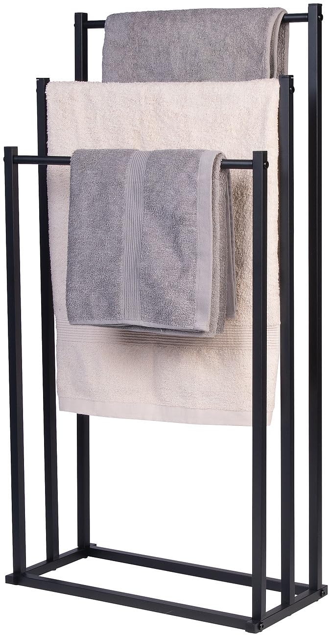 Carlo Milano Standhandtuchhalter: Handtuchständer mit 3 Stangen, Metall, schwarz (Handtuchhalter Bad