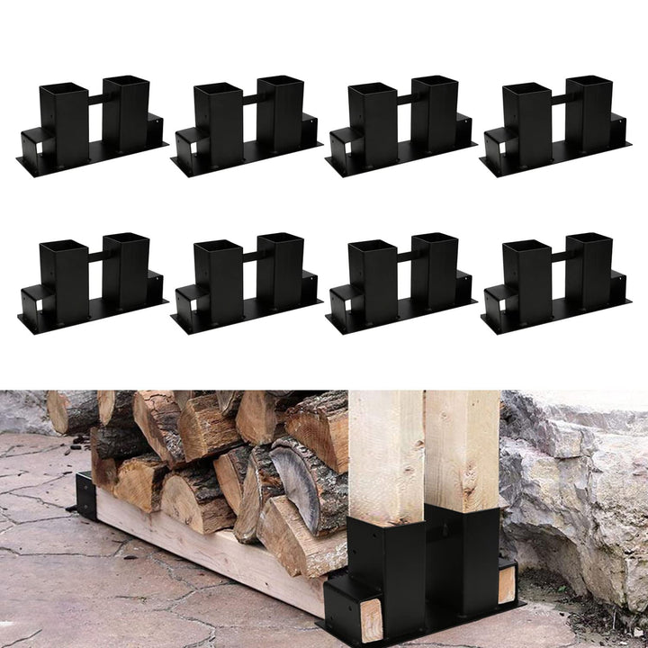 Tubiaz Holzstapelhilfe, 8er Set Schwarz Stabile Holz Stapelhilfe, Holzstapelhilfe Kaminholz Brennhol