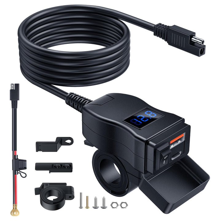EXTRACTME Motorrad USB Ladegerät, Dual USB Typ C PD & Quick Charge 3.0 Motorrad Handy Ladegerät mit
