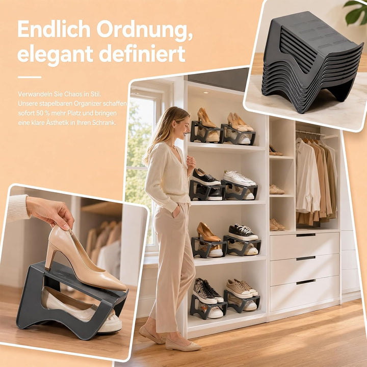 12Stück Schuhorganizer, Stapelbarer Schuhstapler für Schrank