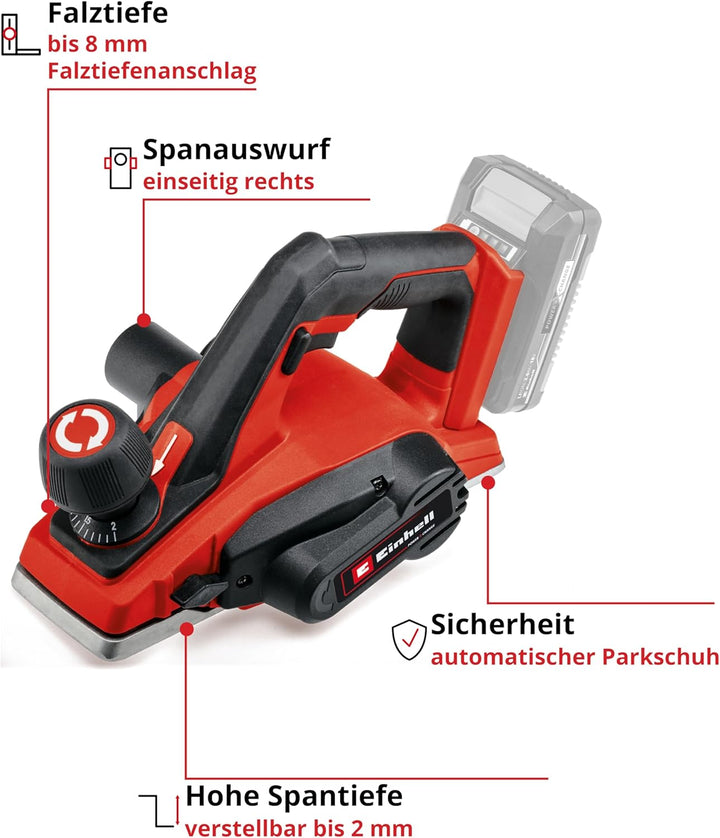 Einhell Akku-Hobel TE-PL 18/82 Li Power X-Change (18 V, Li-Ionen, 82 mm Hobelbreite, bis 2 mm Spanti