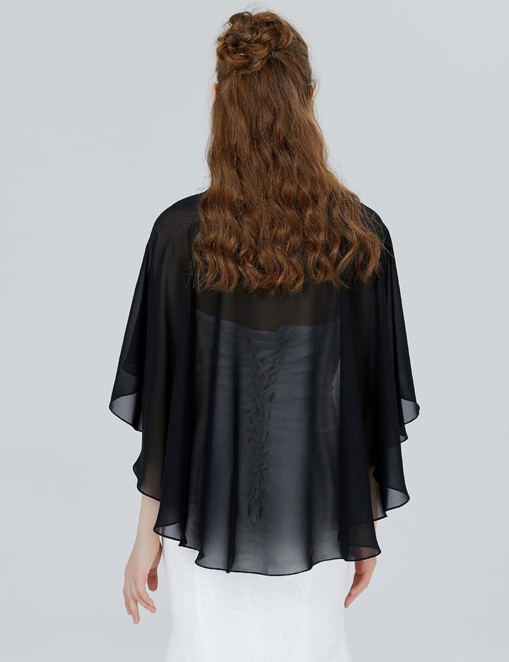 BEAUTELICATE Chiffon Stola Damen Festlich Chiffon Schal Cape Bolero Strickjacke für Hochzeit Braut A