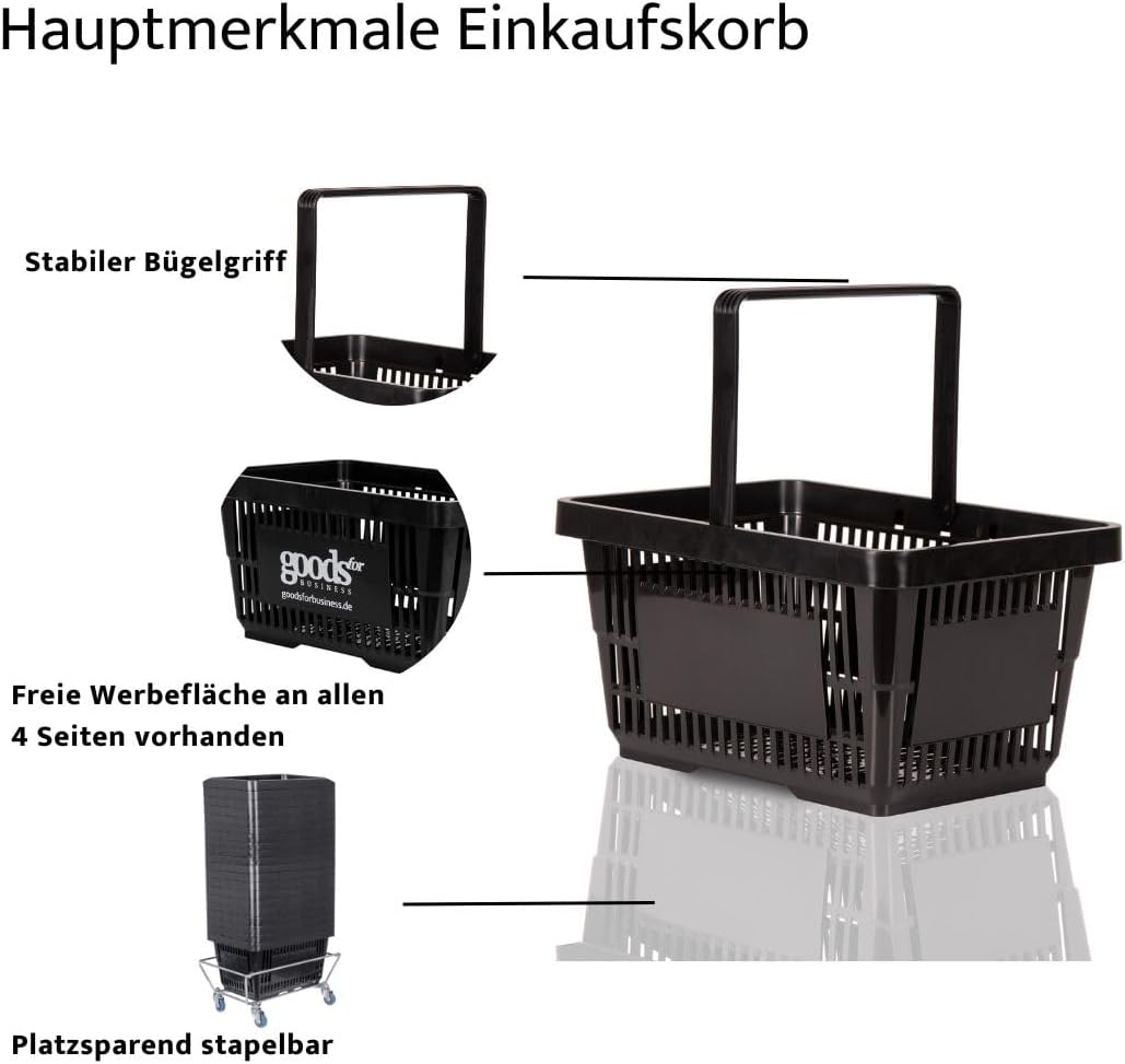 10x Einkaufskorb schwarz 22l | 1 Tragebügel Kunststoffkorb Körbe stapelbar | Tragekorb stabil | Plas