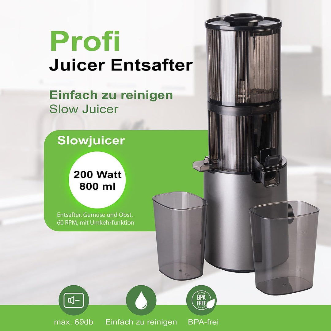 Rosenstein & Söhne Kaltentsafter: Elektro-Ganzfrucht-Kalt-Entsafter, 800ml, Rücklaufgang, 60 U/min,