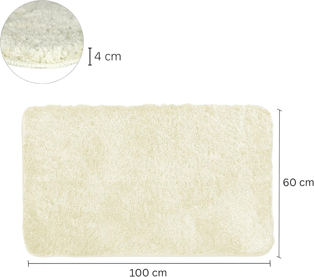 WohnDirect Badezimmerteppich 60x100 cm Creme – Badematte Flauschig & rutschfest, Saugstarker Badvorl