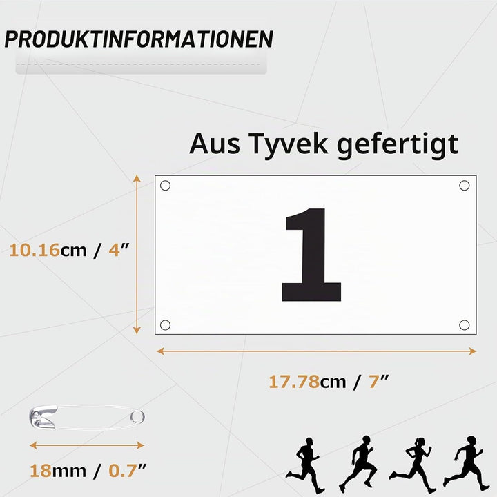 Azarxis Startnummern mit Sicherheitsnadeln für Sportveranstaltungen, Wasserdicht und Reissfest, Numm