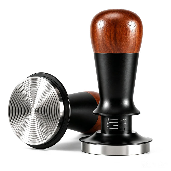 Kaffee Tamper, Kaffeemehlpresser mit Holzgriff, kaffeestempel Edelstahl mit Base Ripple, Espresso Ta
