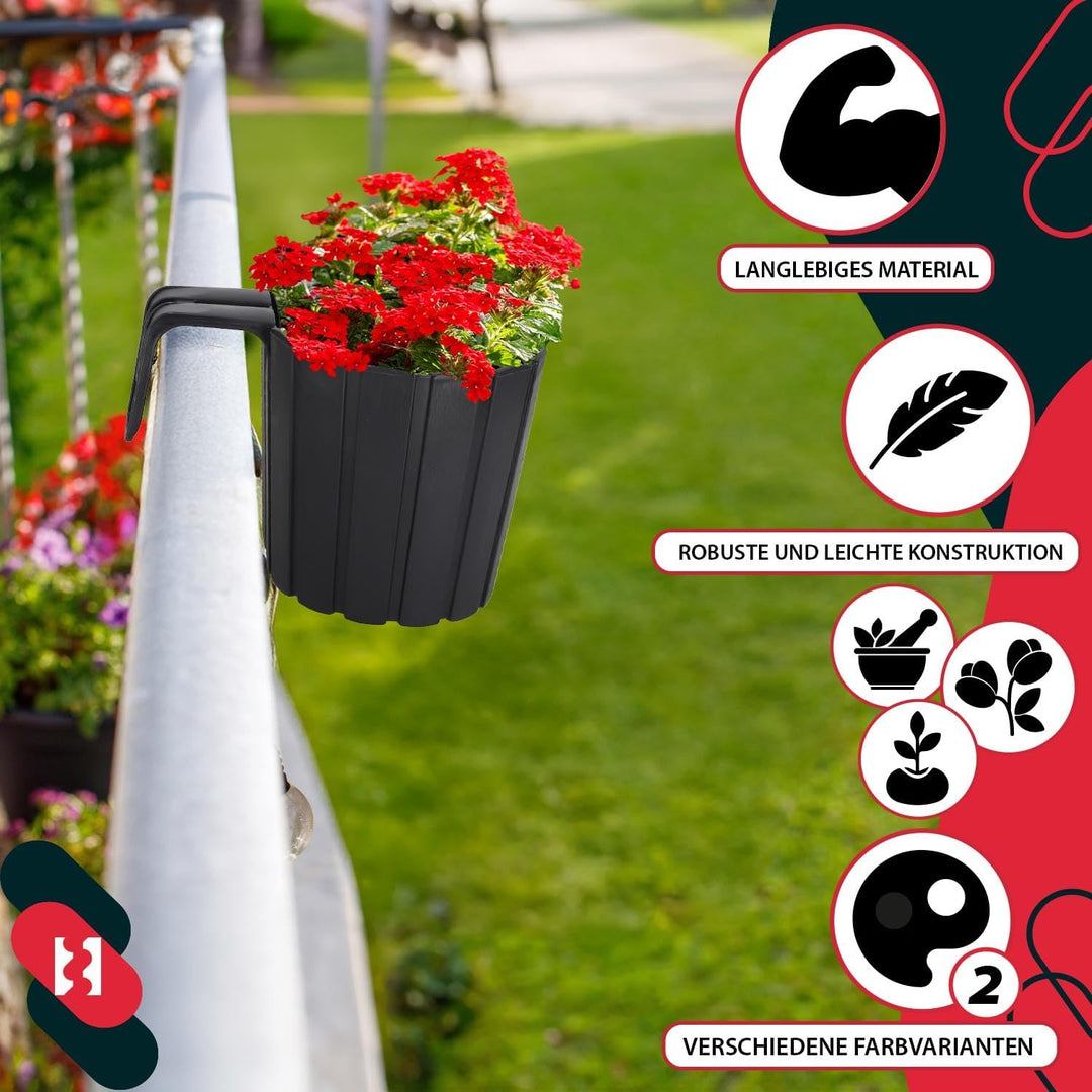 KOTARBAU® 4er Set Blumentopf Hängend - Pflanzkübel - 20 x 14 cm H: 13 cm Anthrazit - Übertopf Kunsts
