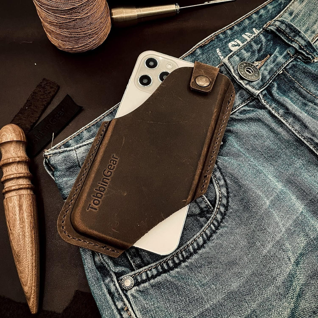 TobbinGear Leder Handy Holster mit Gürtelclip, Leder Gürteltasche Handytasche, Universal Leder Handy