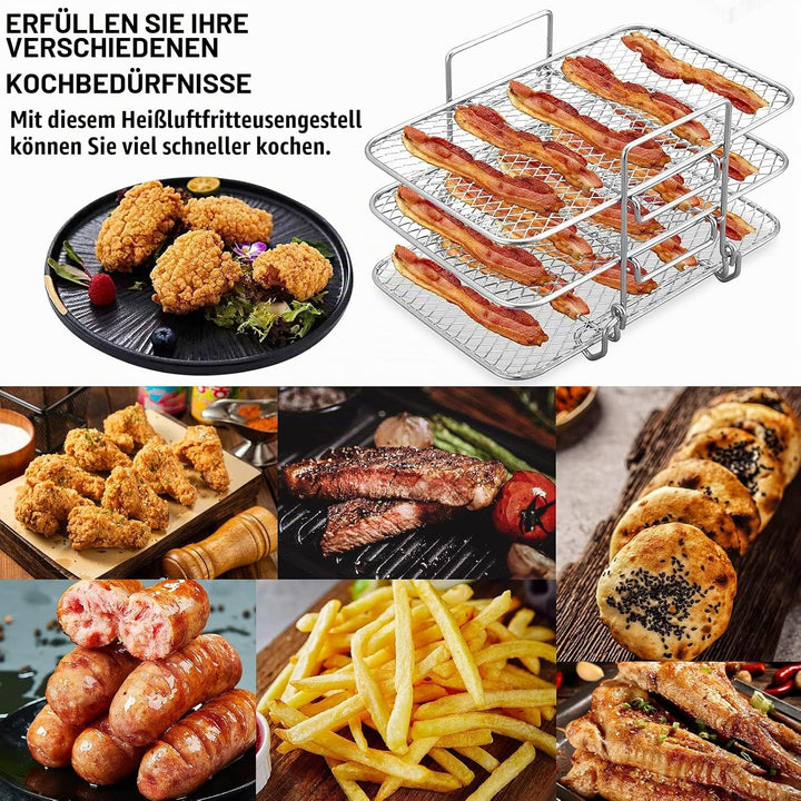 Zubehör für Luftfritteuse, Luckits 3 Etagen Gitter Luftfritteuse Edelstahl 304 Multifunktional Gitte