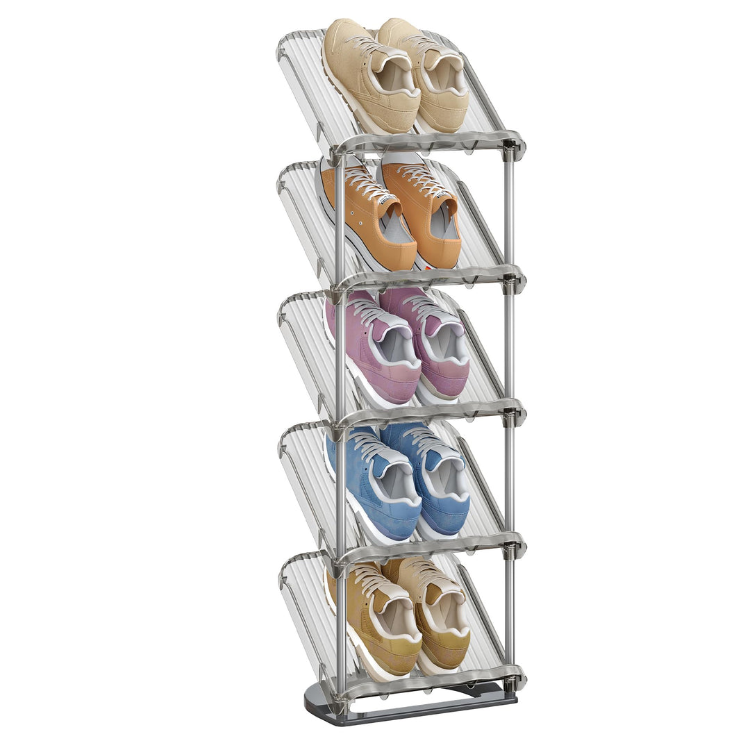 SONGMICS Schuhregal, 5 Ebenen, schräge Schuhablage, Schuhaufbewahrung, Kunststoff, 24,5 x 28,4 x 102