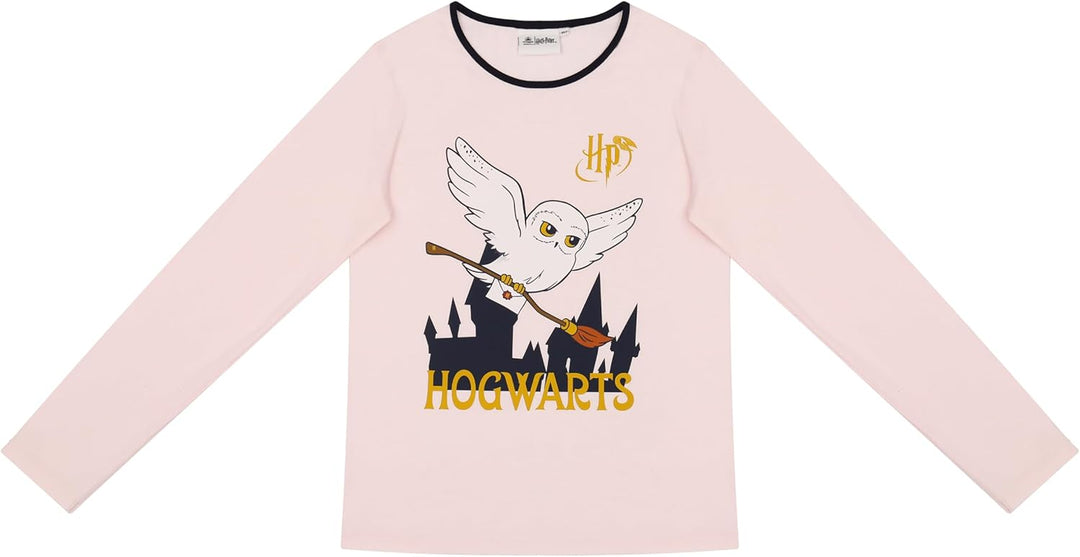 Harry Potter Mädchen Pyjama lang Schlafanzug, Pyjama, Hedwig, Hogwarts Zauberer, Langarm, Baumwolle,
