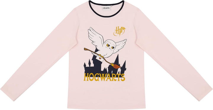 Harry Potter Mädchen Pyjama lang Schlafanzug, Pyjama, Hedwig, Hogwarts Zauberer, Langarm, Baumwolle,