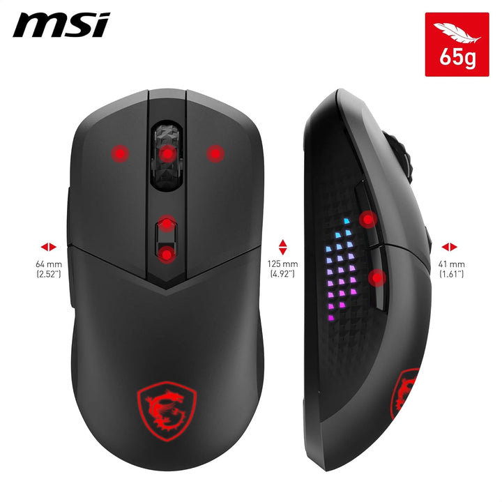 MSI Versa 300 Elite Wireless Gaming-Maus – 26.000 DPI-Optosensor, 1000 Hz Polling-Rate, symmetrisch,