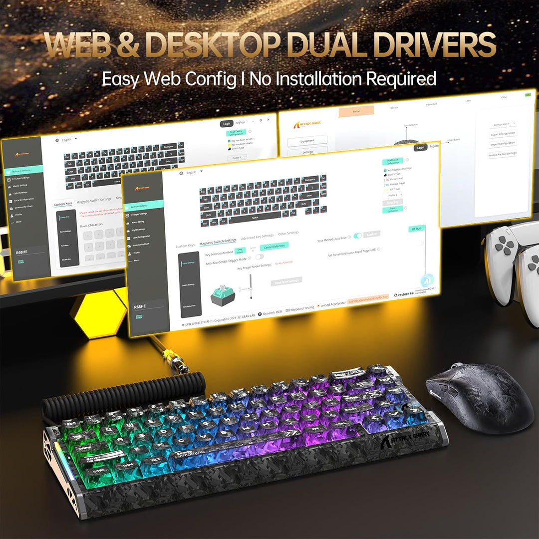 ATTACK SHARK R68 HE Kabel Magnetische Tastatur, Kabellosen R11 ULTRA Gaming-Maus aus Carbonfaser, 80